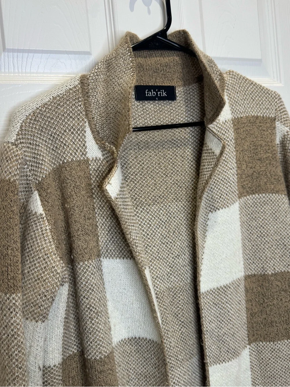 Fab'rik Women's Small Checkered Duster Cardigan Jacket Tan Brown